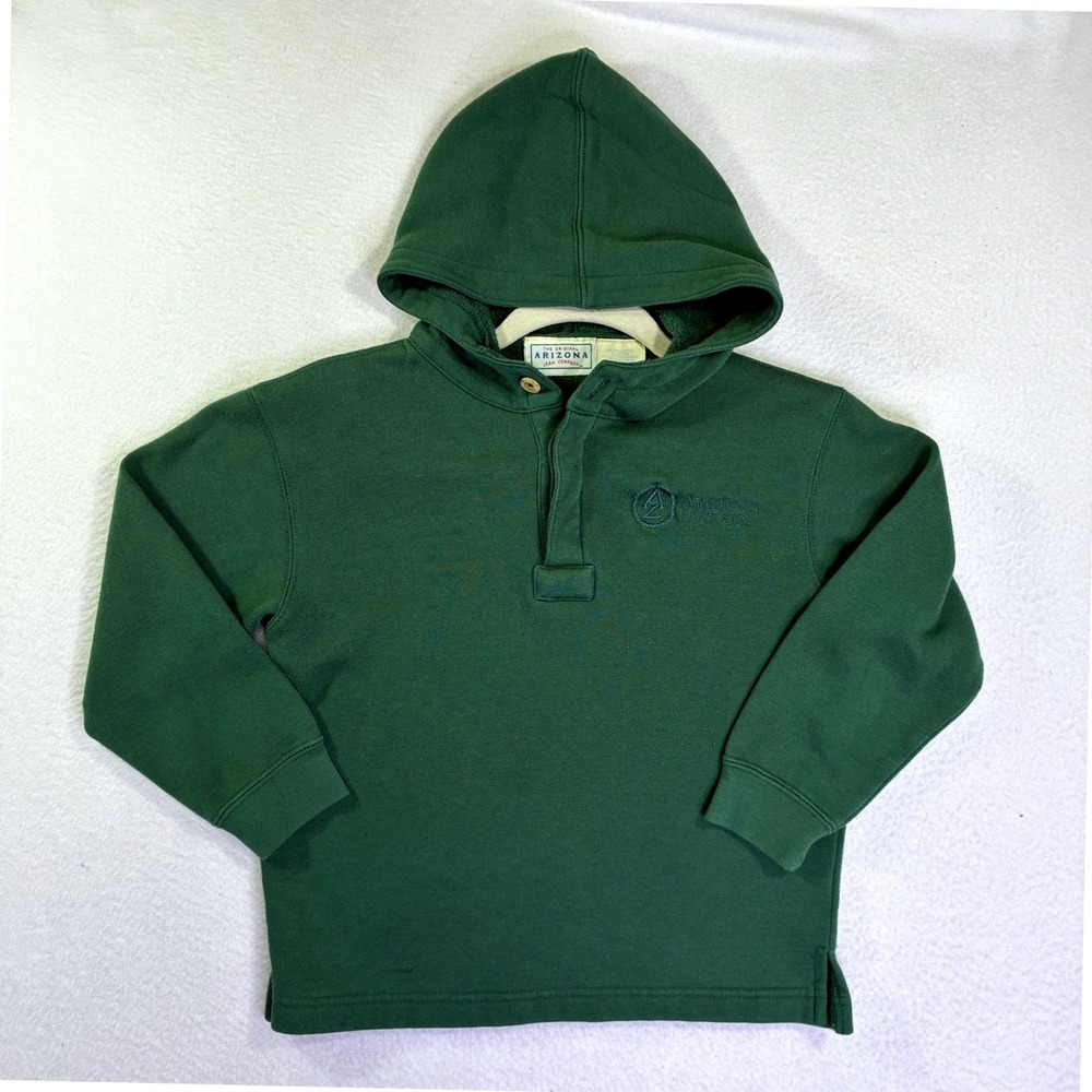 Vintage Arizona Jean Co Boys Green Henley Hoodie Fleece Sweatshirt Size 7 L/G